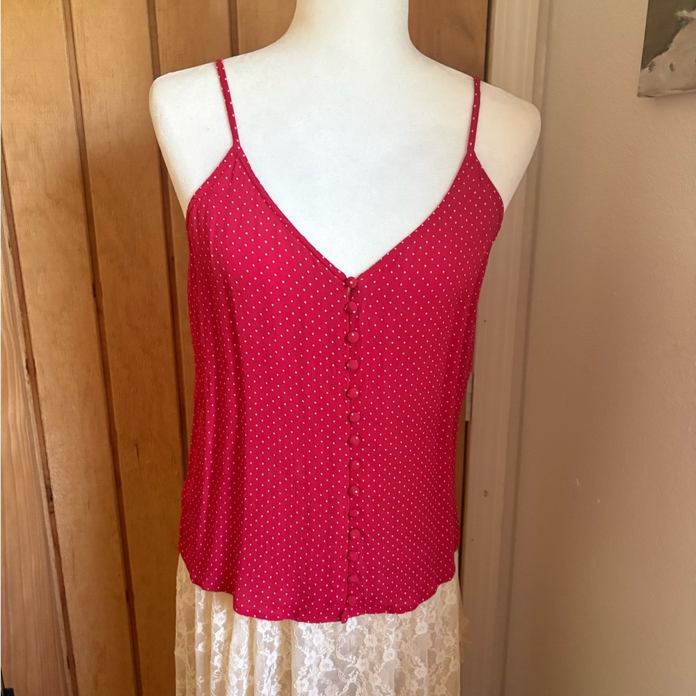 Topshop Red Polka Button Front Tank Top